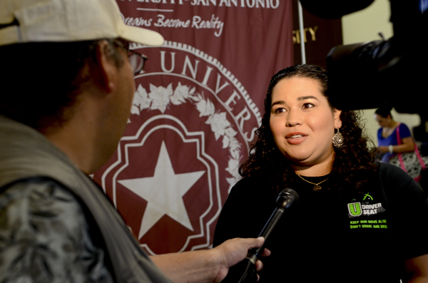 Samantha Buentello, a UIW student, speaks to a reporter about the importance of speaking up when it comes to drinking and driving.